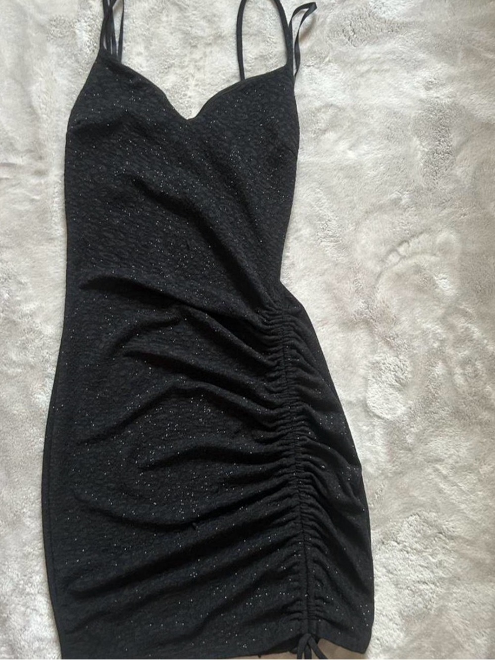 Windsor Black Sparkle Ruched Mini Dress